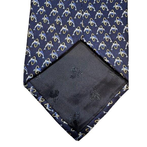 Brooks Brothers All Silk Navy Tie With Gold & White Pattern Made In USA - Picture 4 of 6